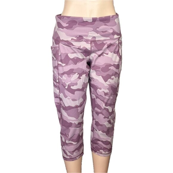 RBX +1X Camouflage Wide Waistband High Waisted Wicking Pockets Capri Leggings - Picture 2 of 6